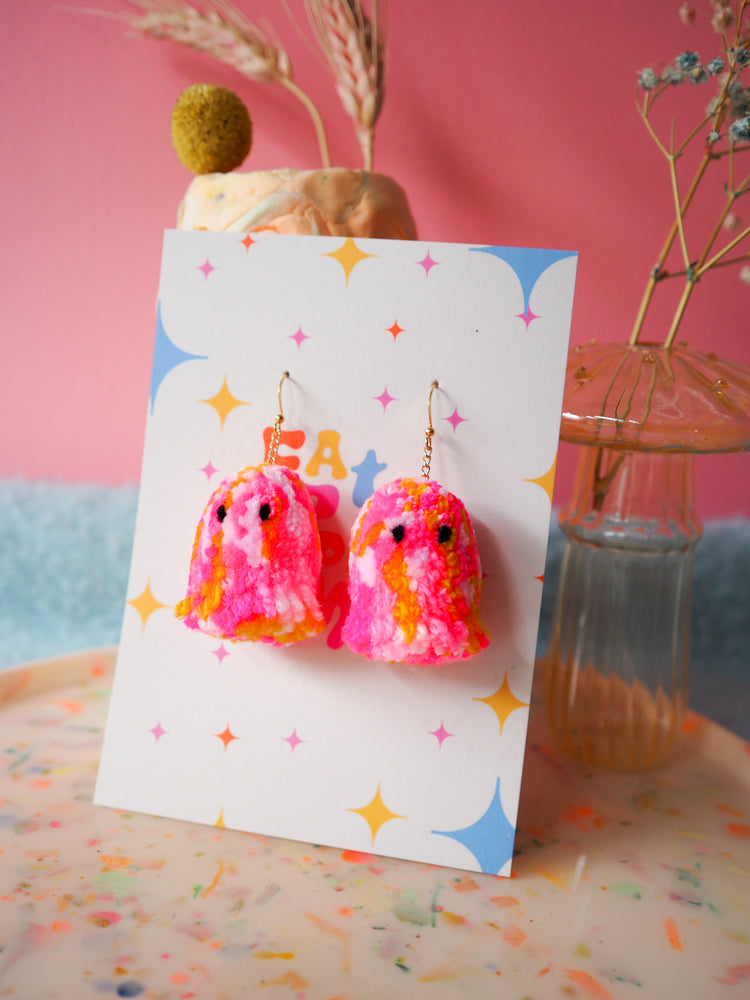 Tie Dye Ghost Pom Pom Earrings