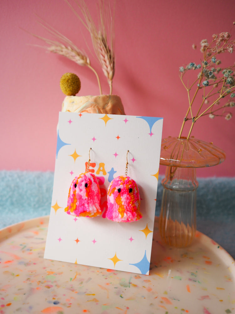 Tie Dye Ghost Pom Pom Earrings