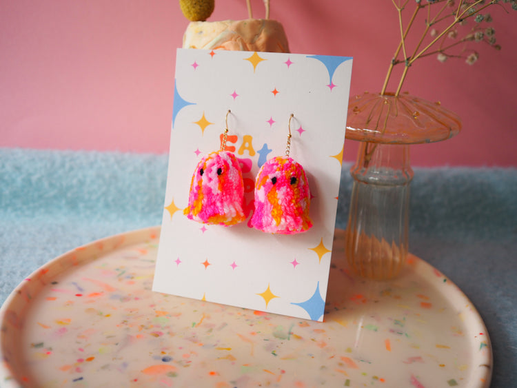 Tie Dye Ghost Pom Pom Earrings