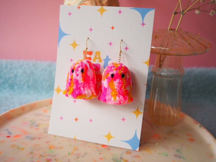 Tie Dye Ghost Pom Pom Earrings