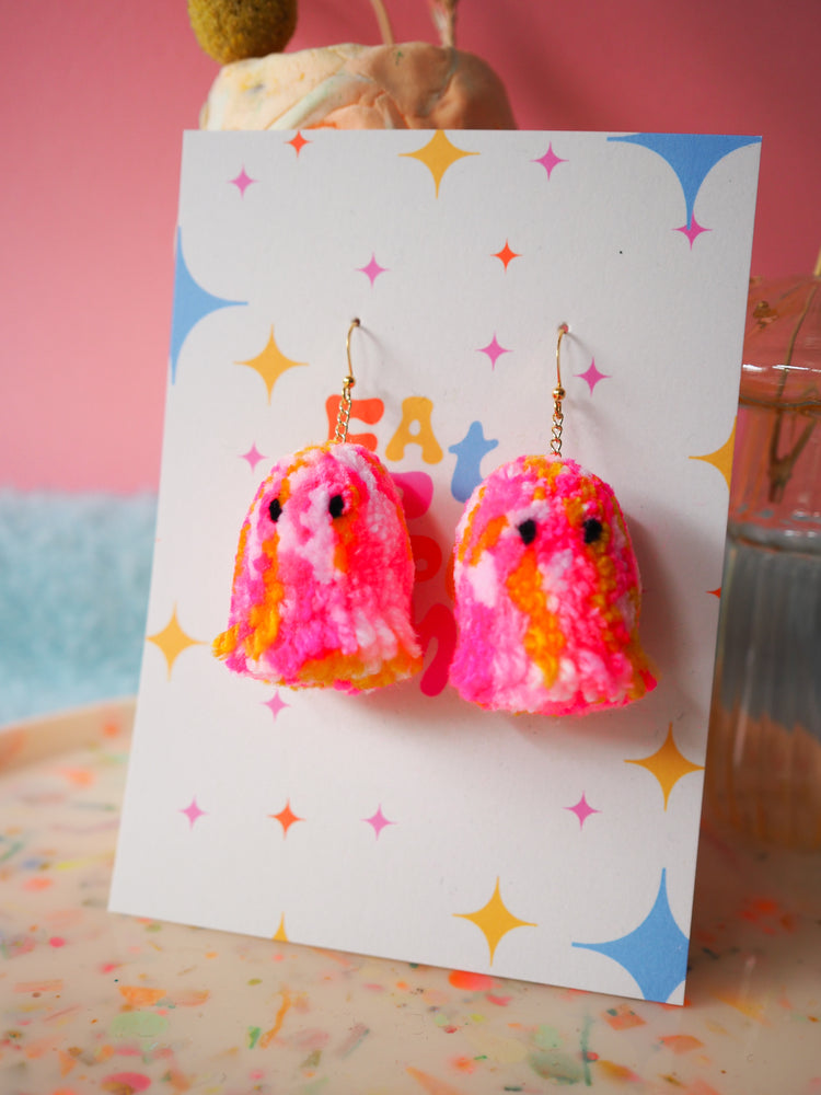 Tie Dye Ghost Pom Pom Earrings