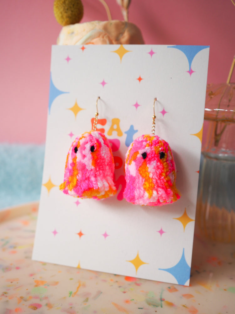 Tie Dye Ghost Pom Pom Earrings