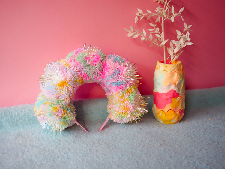 Tinsel Pastel Iridescent Pom Pom Headband