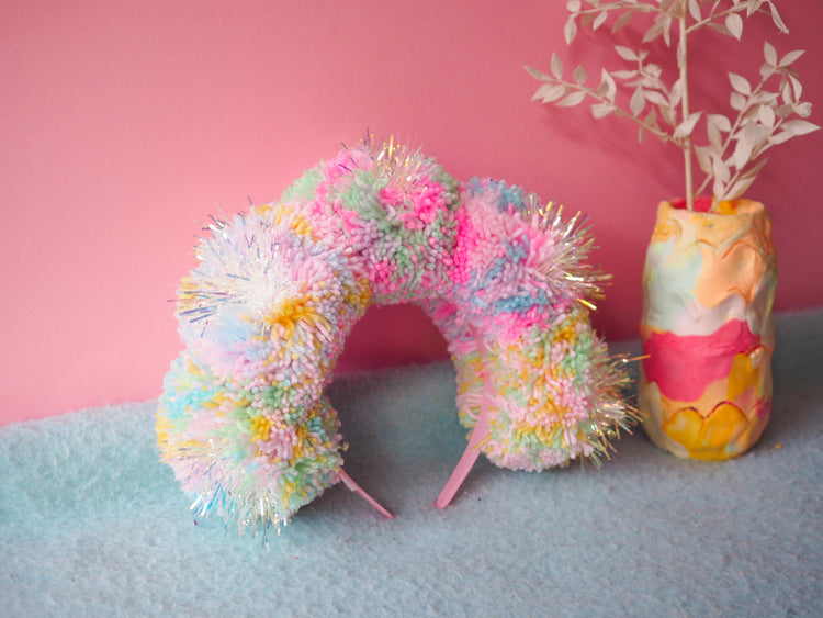 Tinsel Pastel Iridescent Pom Pom Headband