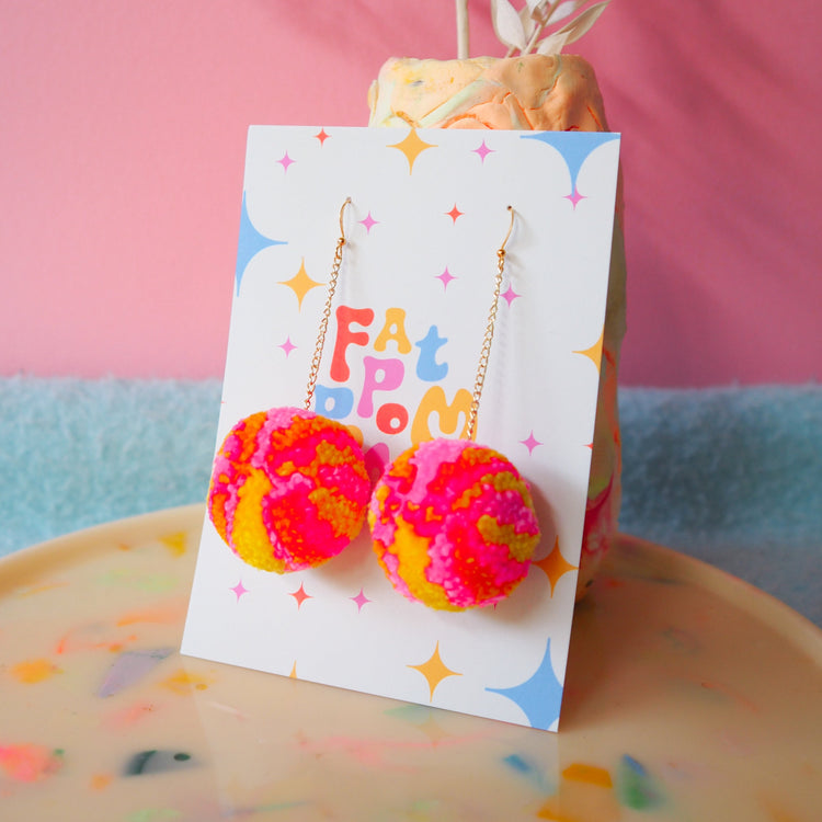 Retro Inspired Christmas Bauble/Ornament Pom Pom Earrings