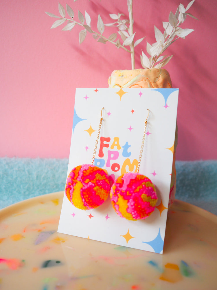 Retro Inspired Christmas Bauble/Ornament Pom Pom Earrings