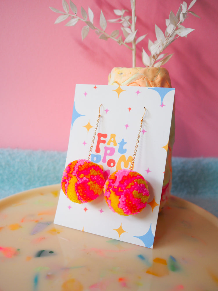 Retro Inspired Christmas Bauble/Ornament Pom Pom Earrings