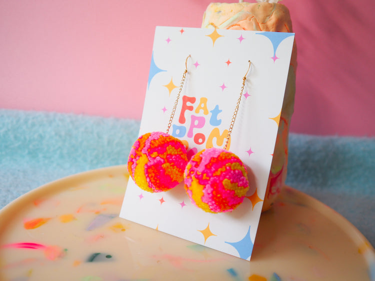 Retro Inspired Christmas Bauble/Ornament Pom Pom Earrings