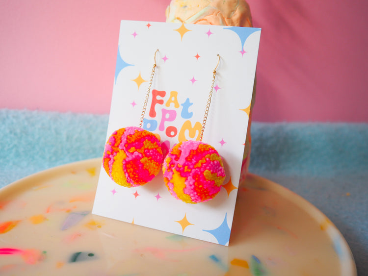 Retro Inspired Christmas Bauble/Ornament Pom Pom Earrings