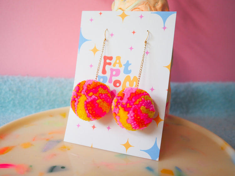 Retro Inspired Christmas Bauble/Ornament Pom Pom Earrings