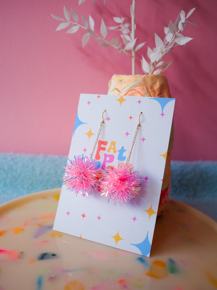 Mini Pink Tinsel Earrings