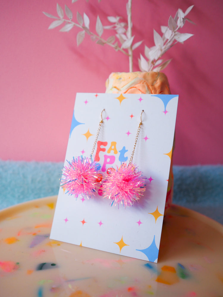 Mini Pink Tinsel Earrings