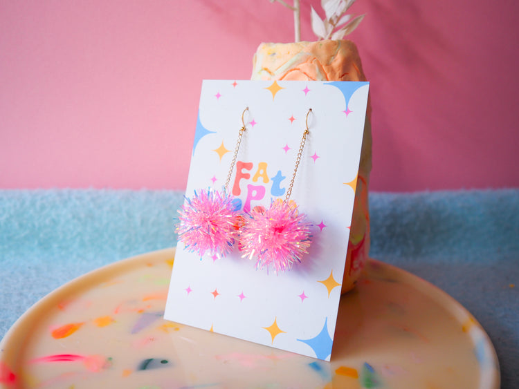 Mini Pink Tinsel Earrings