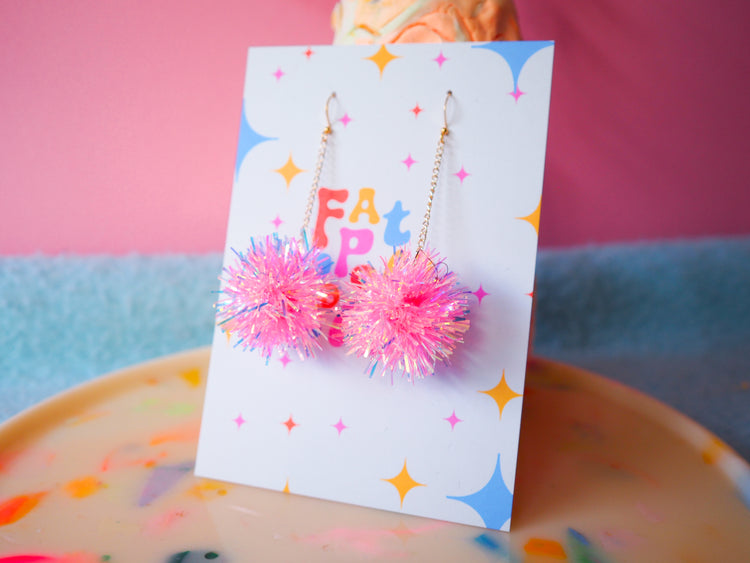 Mini Pink Tinsel Earrings