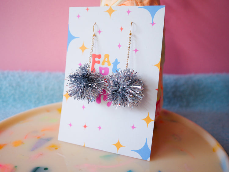 Mini Silver Tinsel Earrings