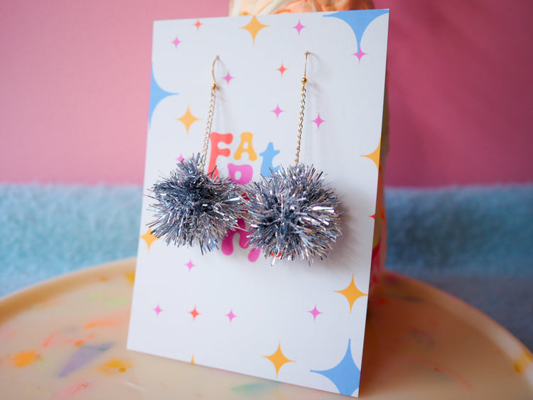 Mini Silver Tinsel Earrings