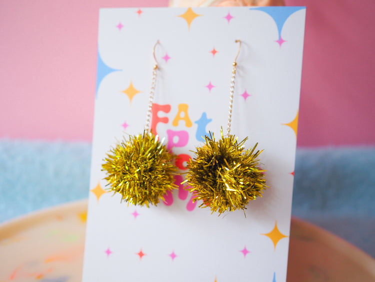 Mini Christmas Gold Tinsel Earrings
