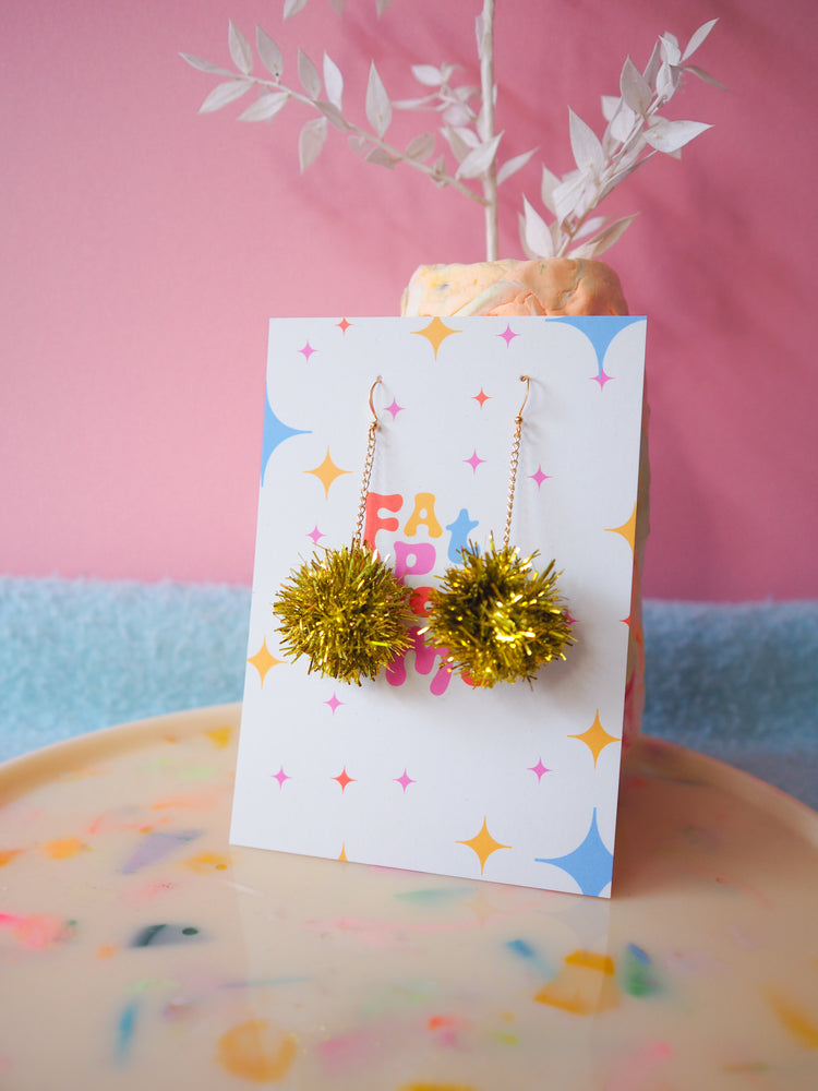 Mini Christmas Gold Tinsel Earrings