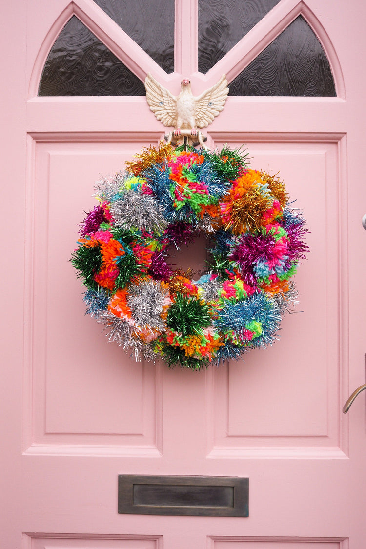 XL Tinsel Pom Pom Christmas Wreath Kit - Colour choices