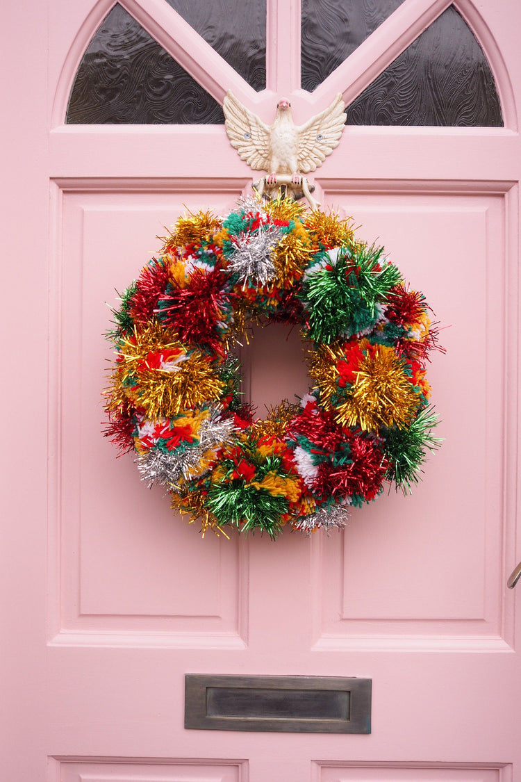 XL Tinsel Pom Pom Christmas Wreath Kit - Colour choices