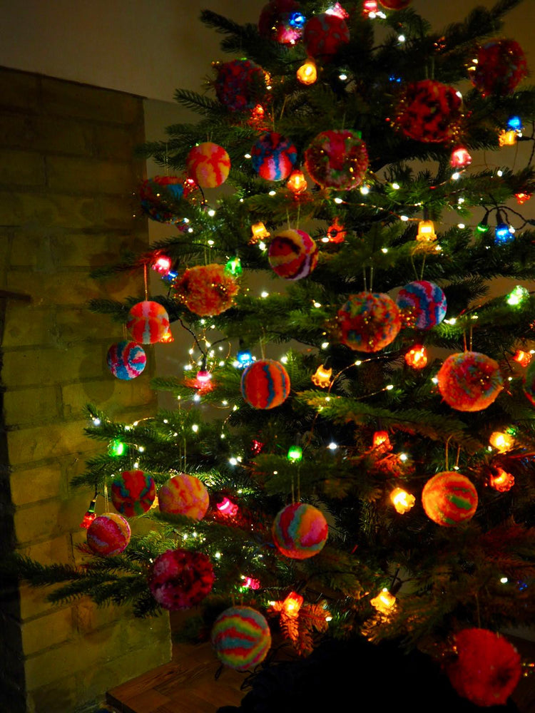 Handmade Tinsel Pom Pom Bauble Decoration - Christmas - 7 Designs