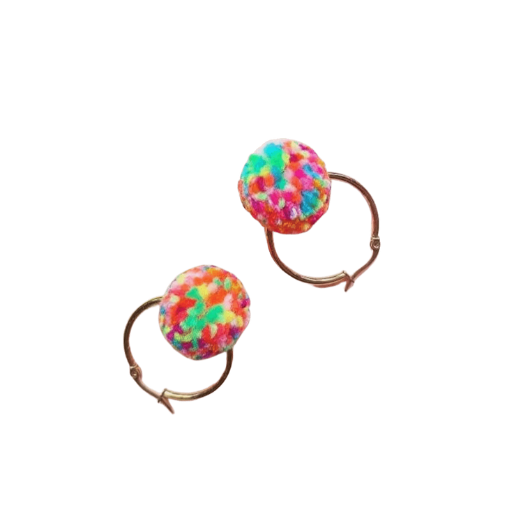 Confetti Pom Pom Tiny Hoop Earrings