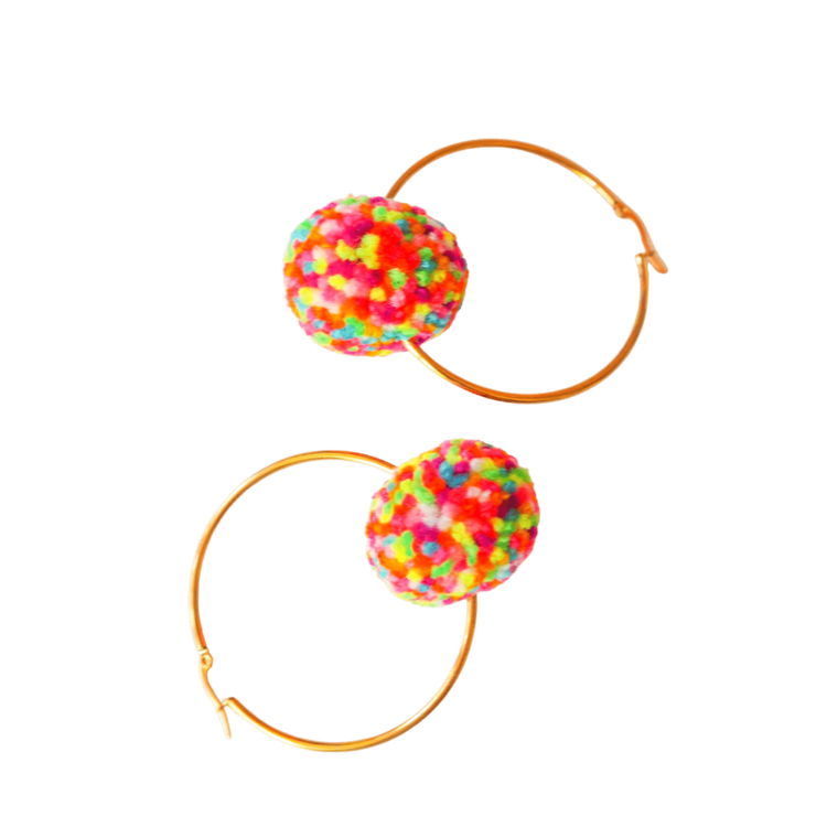 Confetti Pom Pom Hoop Earrings