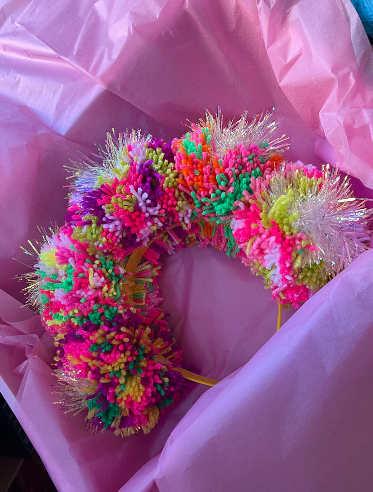 Tinsel Iridescent Pom Pom Headband