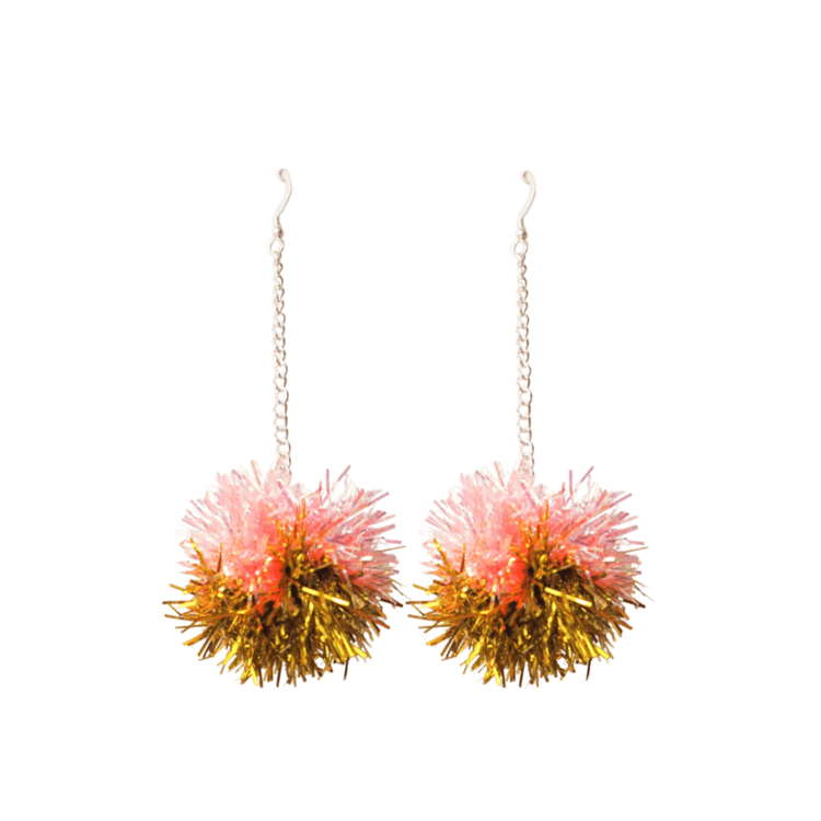 Mini Coral & Gold Tinsel Earrings