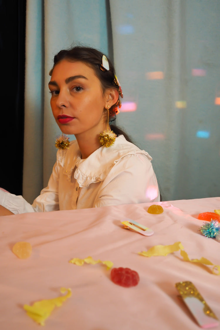 Mini Iridescent & Gold Tinsel Earrings