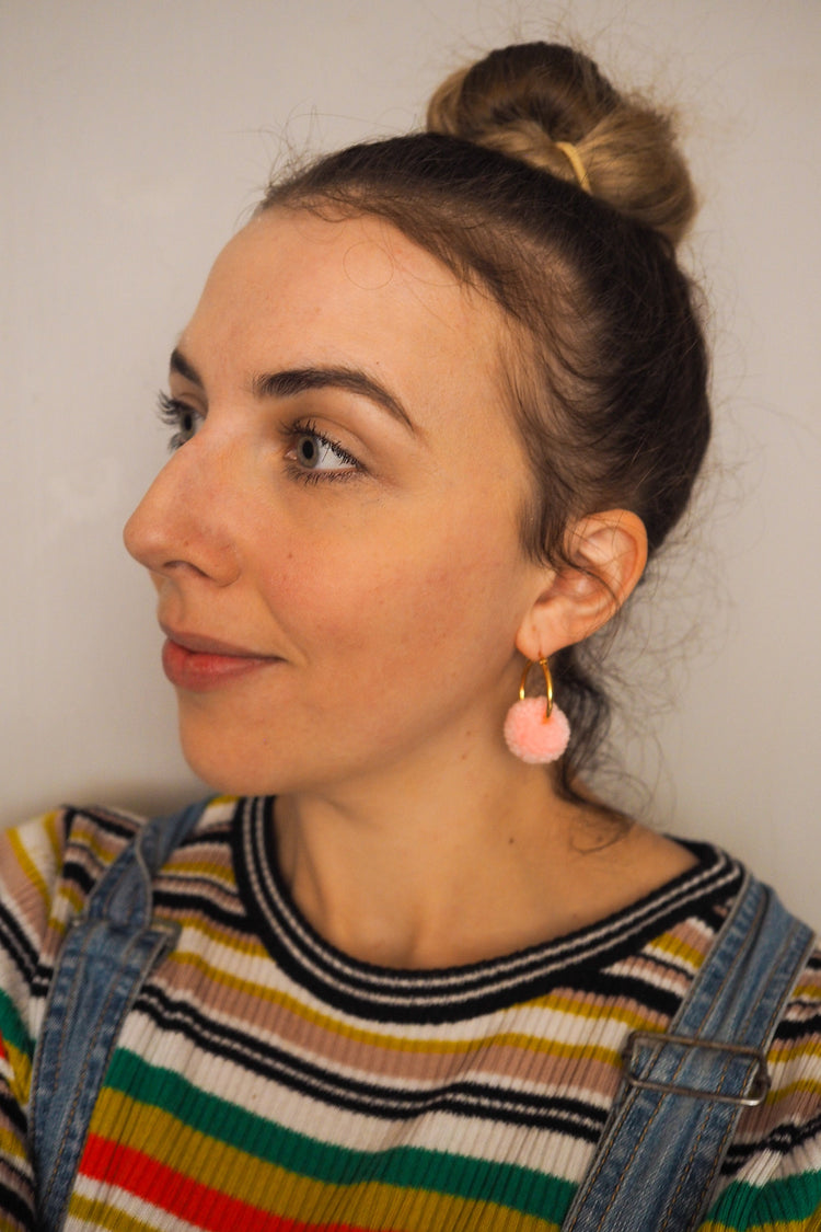 Lilac Pom Pom Hoop Earrings