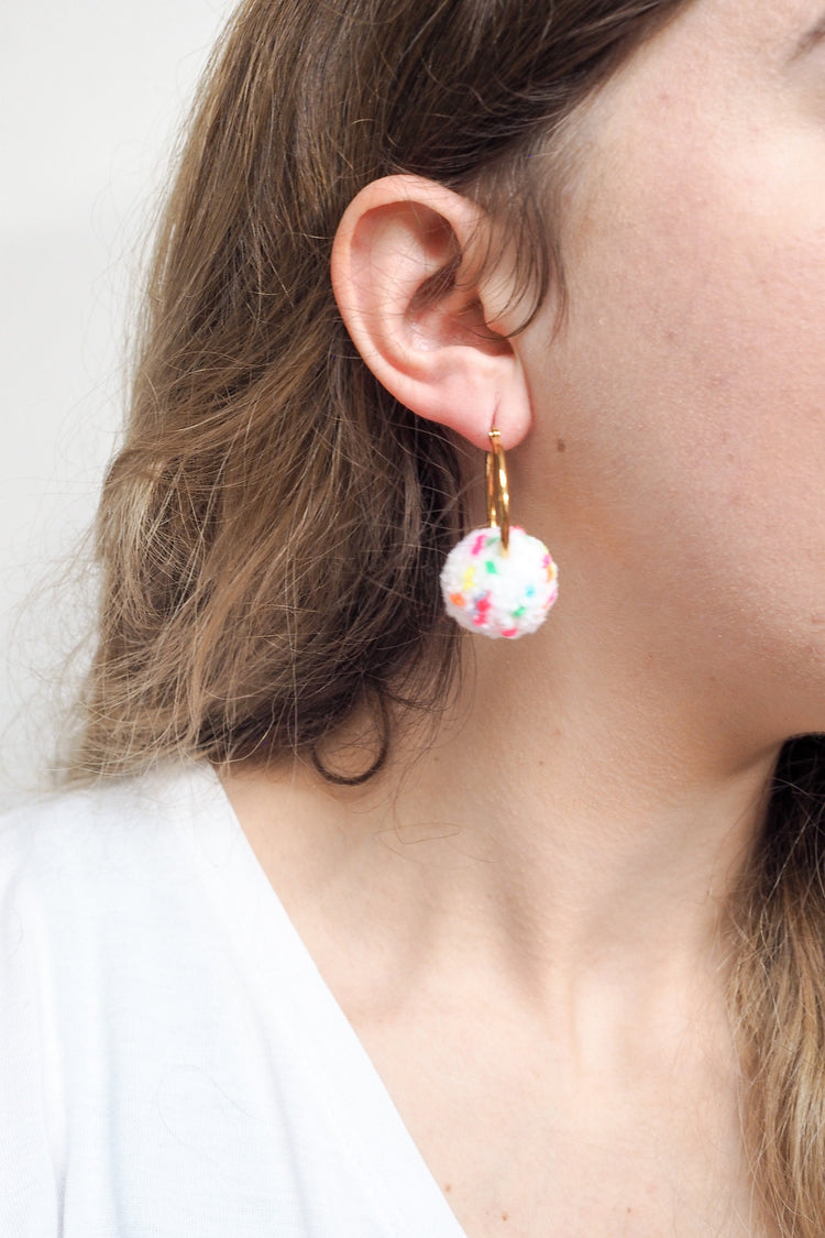 Candy Pink Pom Pom Tiny Hoop Earrings