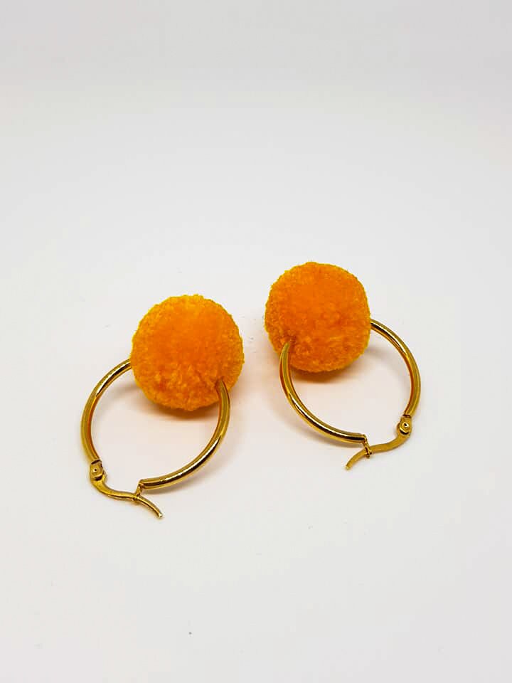 Sunflower Yellow Pom Pom Tiny Hoop Earrings