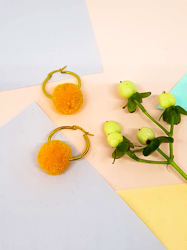 Sunflower Yellow Pom Pom Tiny Hoop Earrings