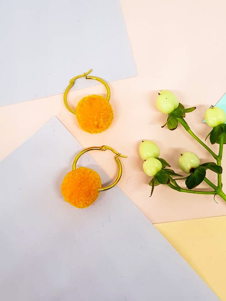 Sunflower Yellow Pom Pom Tiny Hoop Earrings