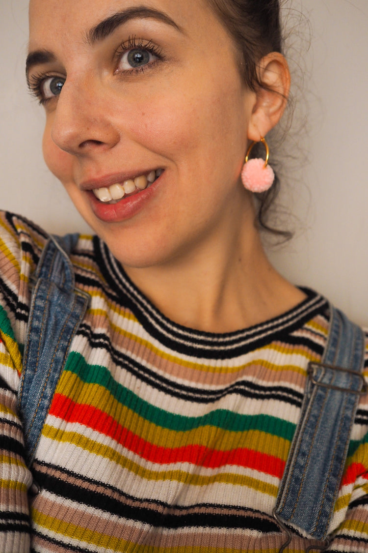 Lilac Pom Pom Hoop Earrings