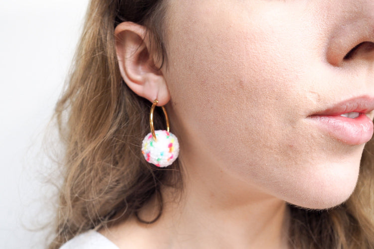 Sunflower Yellow Pom Pom Tiny Hoop Earrings