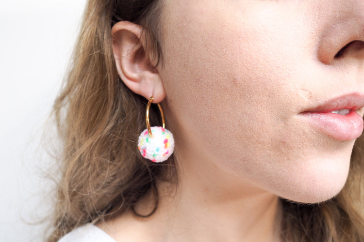 Candy Pink Pom Pom Tiny Hoop Earrings