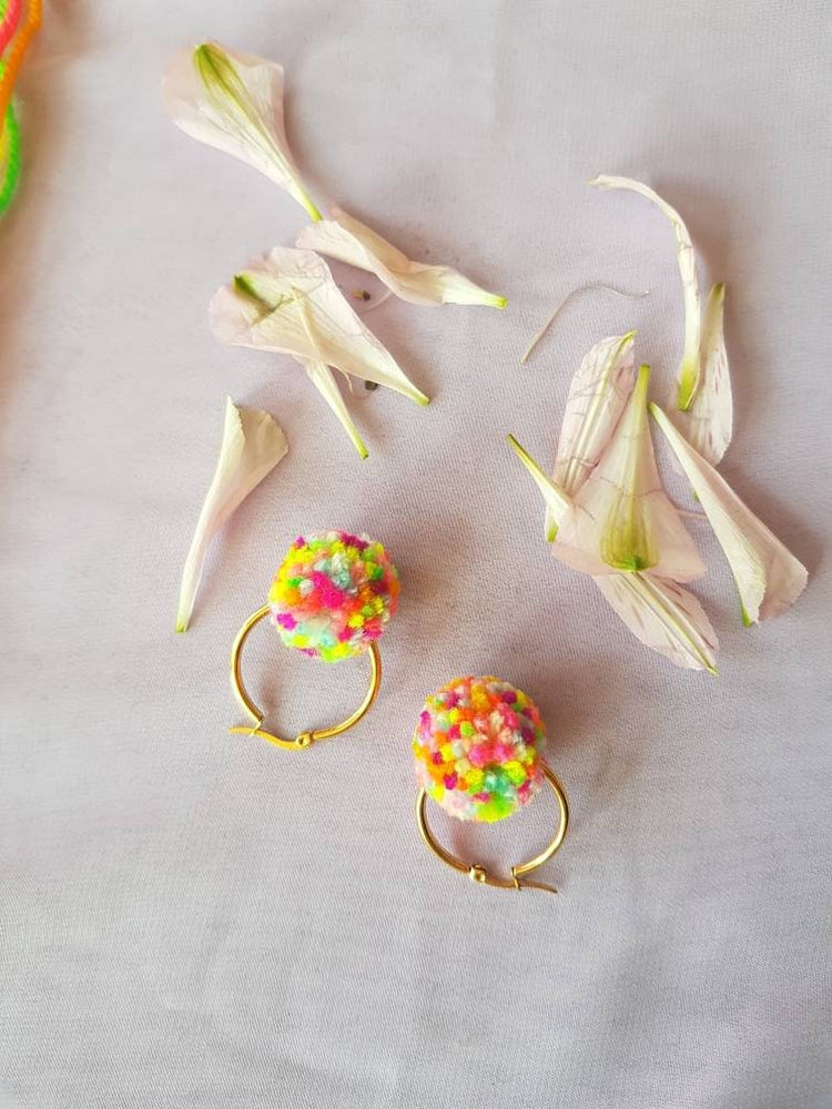 Confetti Pom Pom Tiny Hoop Earrings