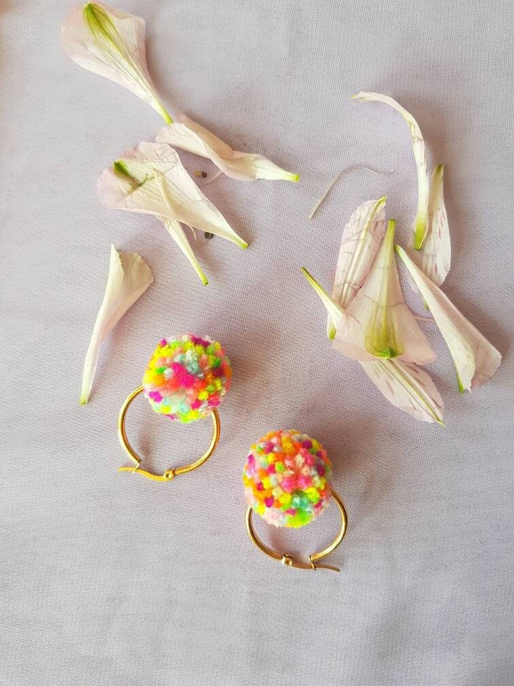 Confetti Pom Pom Tiny Hoop Earrings