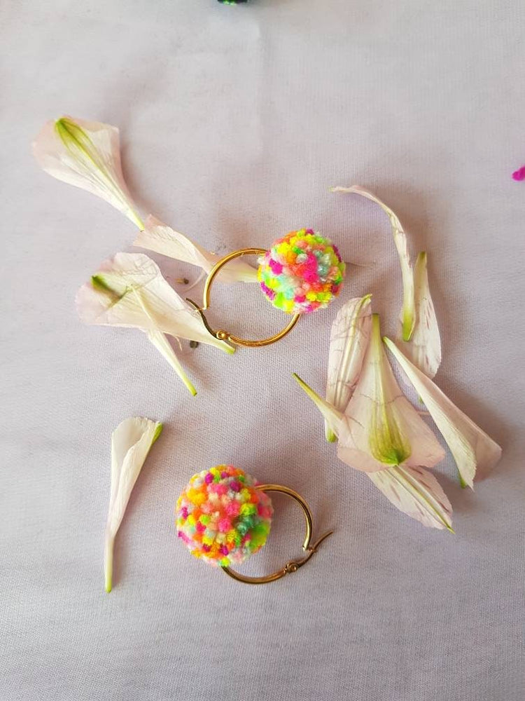 Confetti Pom Pom Tiny Hoop Earrings