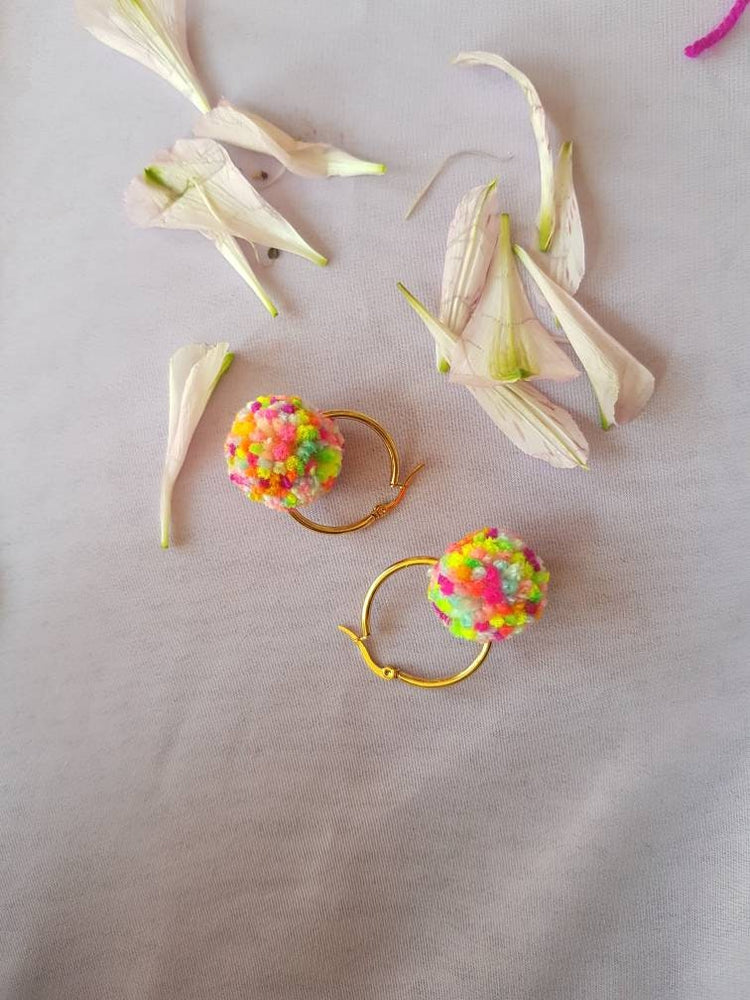 Confetti Pom Pom Tiny Hoop Earrings