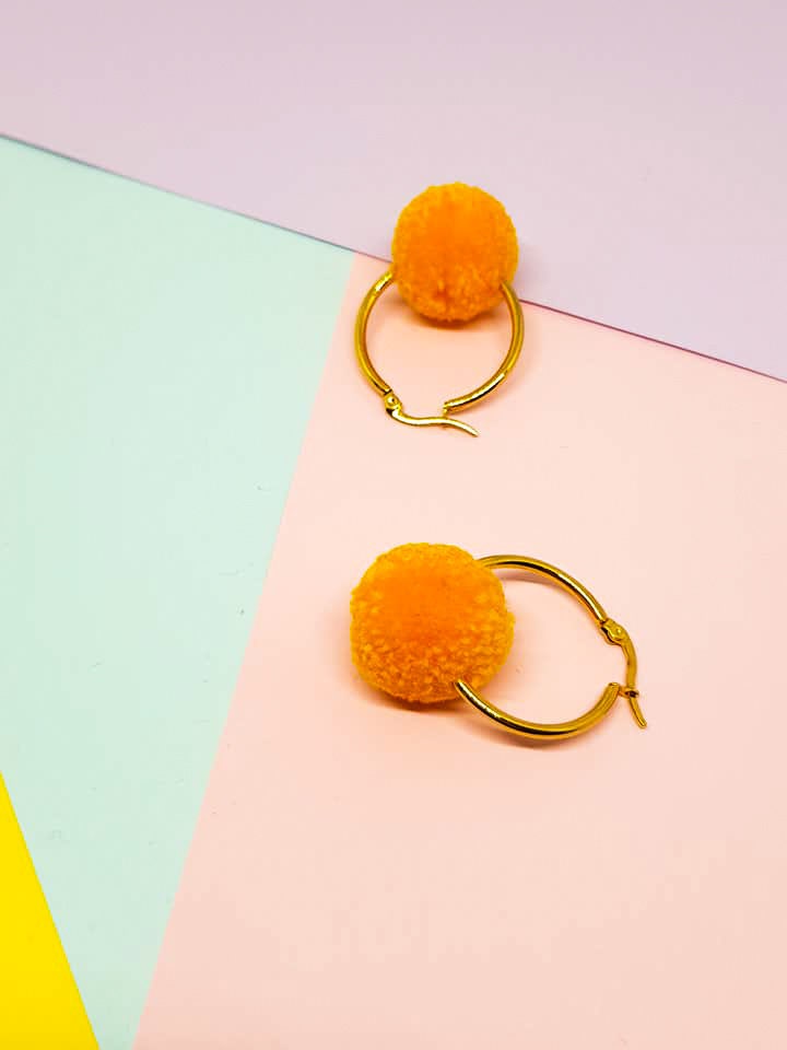 Sunflower Yellow Pom Pom Tiny Hoop Earrings