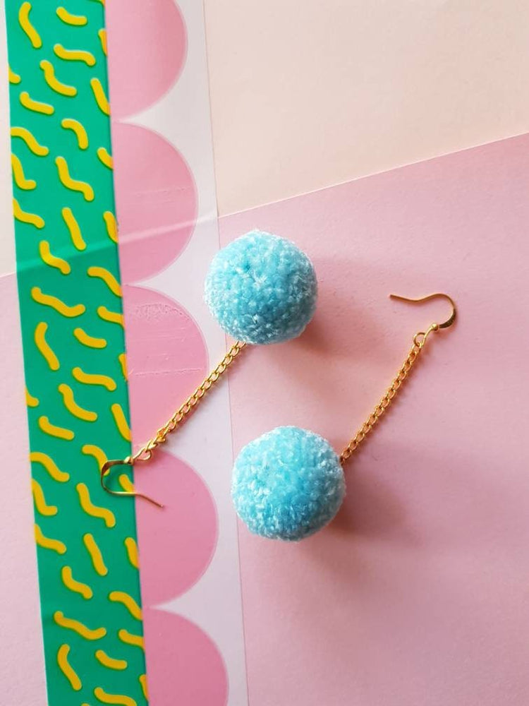 Pastel Blue Pom Pom Earrings