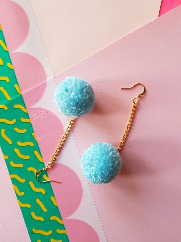 Pastel Blue Pom Pom Earrings