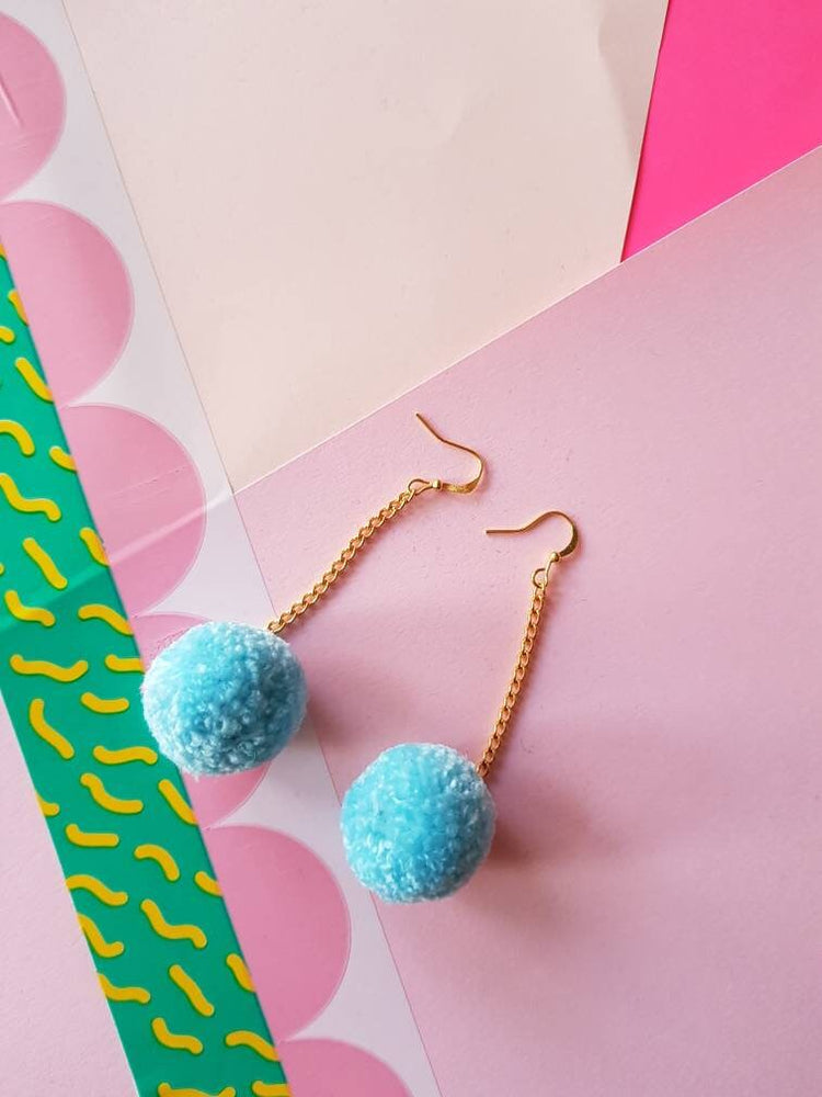 Pastel Blue Pom Pom Earrings