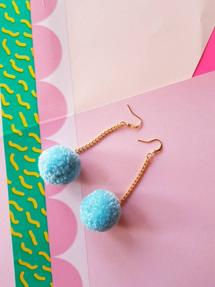 Pastel Blue Pom Pom Earrings
