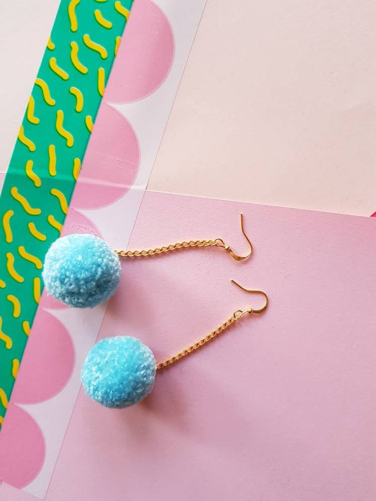 Pastel Blue Pom Pom Earrings
