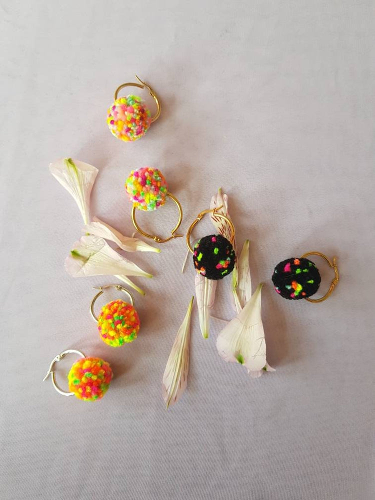 Confetti Pom Pom Tiny Hoop Earrings