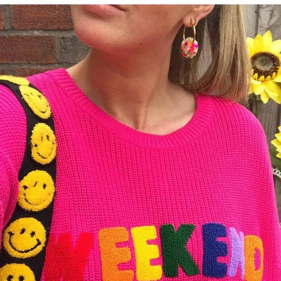 Confetti Pom Pom Tiny Hoop Earrings